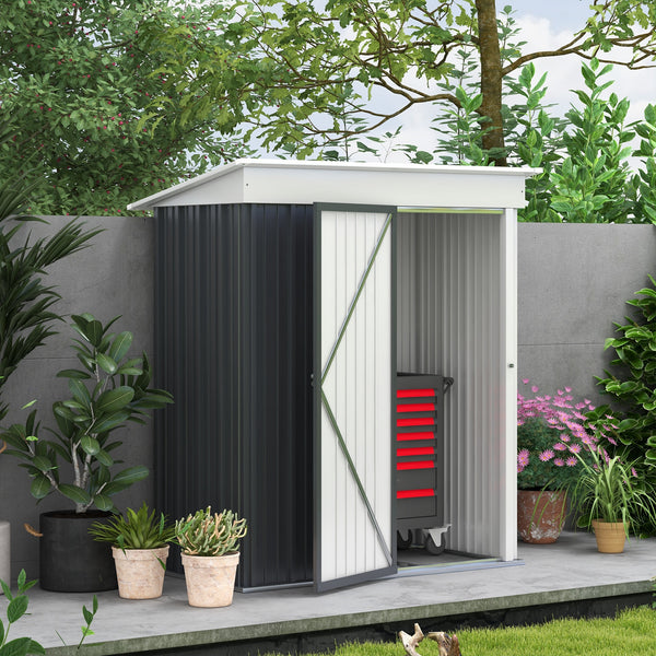 Steel garden shed with adjustable shelf, lock and gloves, dark grey