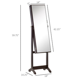 Jewelry cabinet with mirror, lockable, 3 adjustable angles, brown