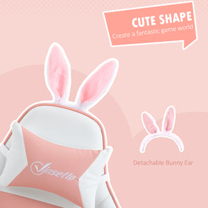 PU leather gaming chair with footrest, headrest and lumbar support, white and pink