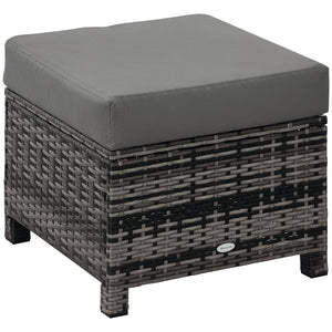Rattan garden pouf with soft cushion, grey