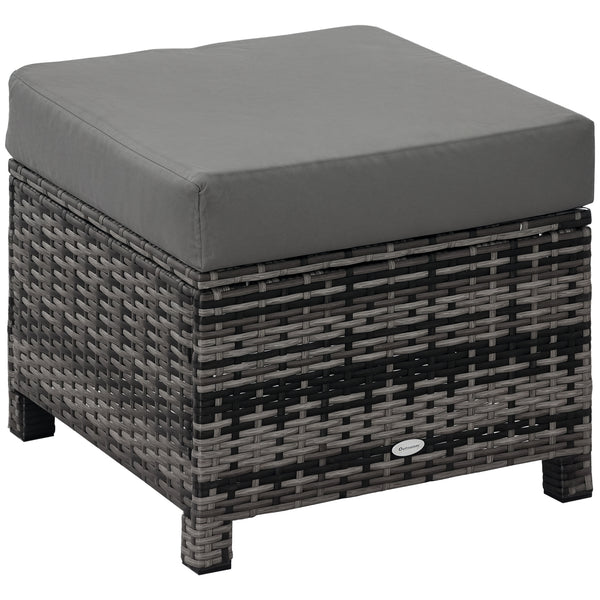 Rattan garden pouf with soft cushion, grey