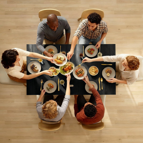 55" Extendable Dining Table for 4-6 Person, Kitchen Table with PU Handle and Felt Pads for Small Spaces, Black