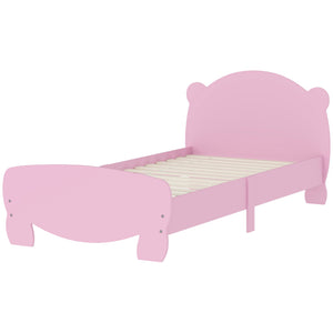 Children's bed frame with bear-shaped headboard and footboard, pink