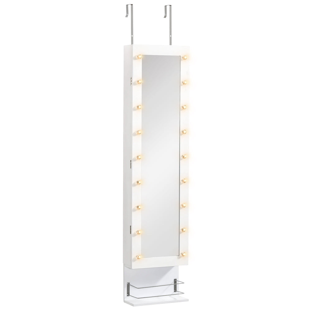 Jewelry cabinet with mirror, 18 LED lights, white