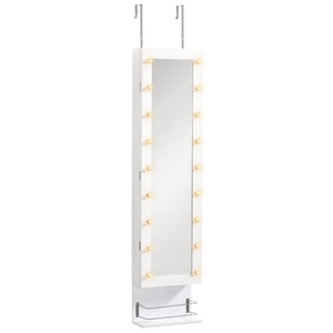 Jewelry cabinet with mirror, 18 LED lights, white