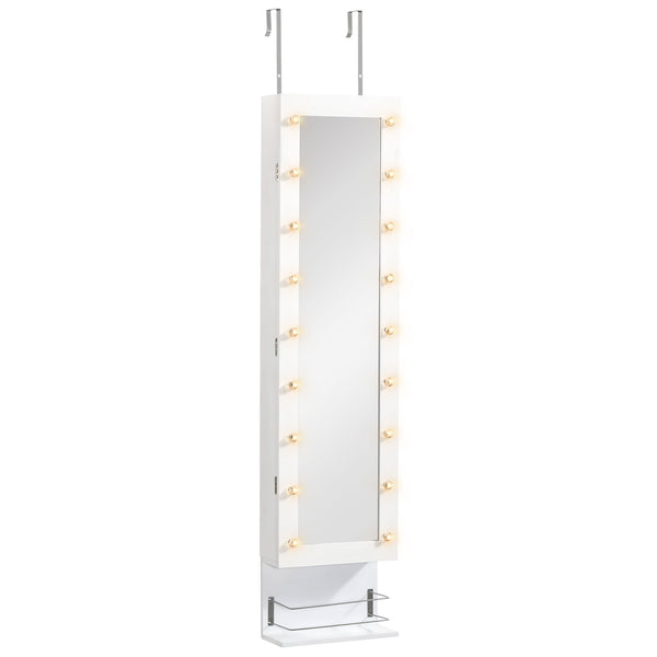 Jewelry cabinet with mirror, 18 LED lights, white
