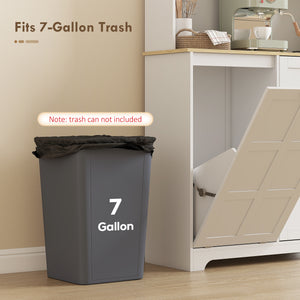 Storage Cabinet with Charging Station, 7 Gallon Trash Can and Adjustable Shelves, White