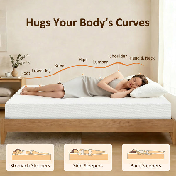 8-inch cooling memory foam full-size mattress, medium-firm comfort and lumbar support – White and gray