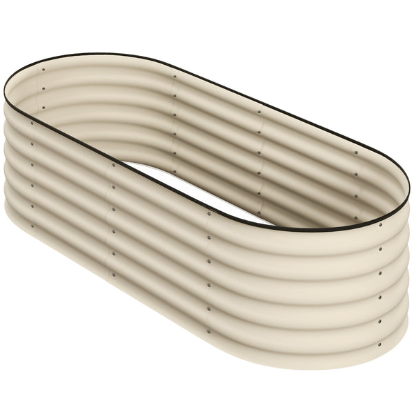 Raised galvanized steel planter with safety rim, cream white
