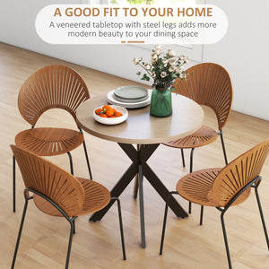 Contemporary 29 in. round dining table with steel legs, brown