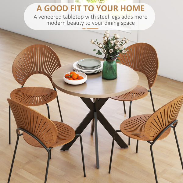 Contemporary 29 in. round dining table with steel legs, brown