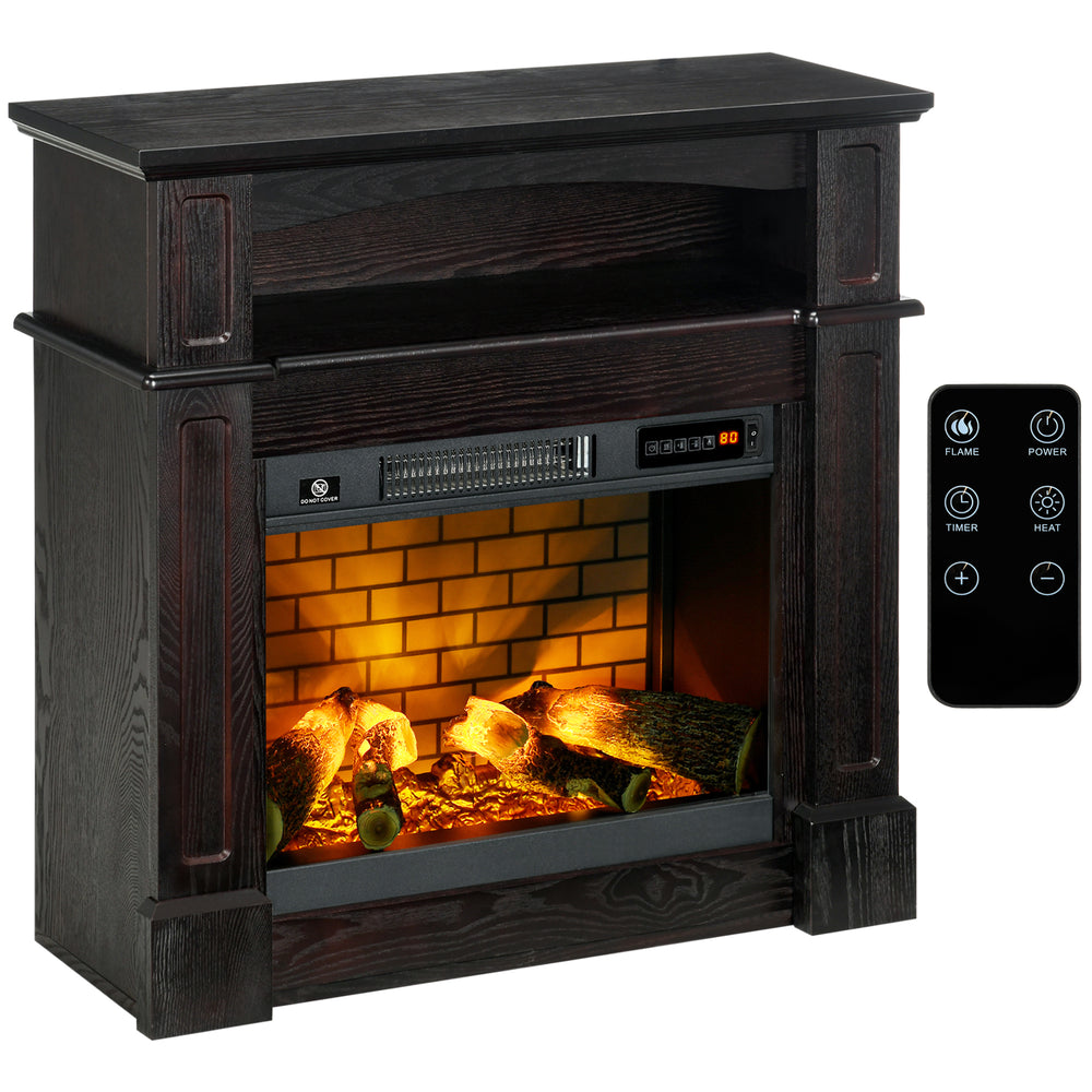 700W/1400W Electric Fireplace with Brown Mantel