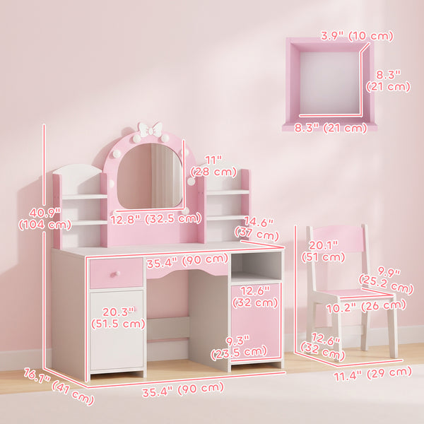 Kids hairdresser with lighted mirror and seat, pink