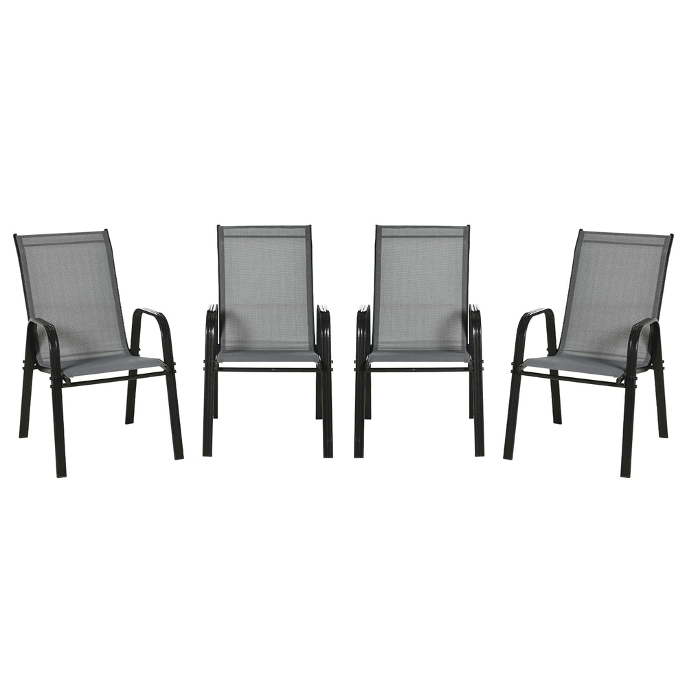 Ensemble de 4 chaises de salle à manger d'extérieur robustes, empilables et munies d'accoudoirs, finition gris foncé
