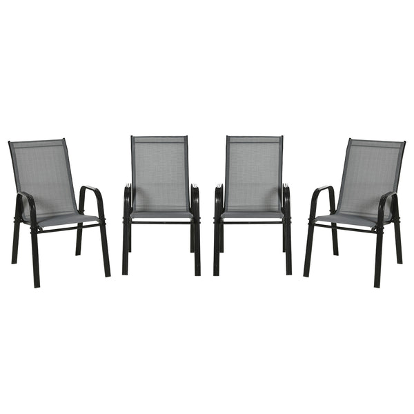 Set of 4 Heavy Duty Stackable Outdoor Dining Chairs with Armrests Dark Grey
