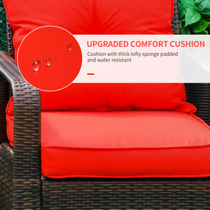 3-piece garden furniture set in woven resin with coffee table, red