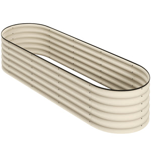 Raised galvanized steel planter with safety rim, cream white 