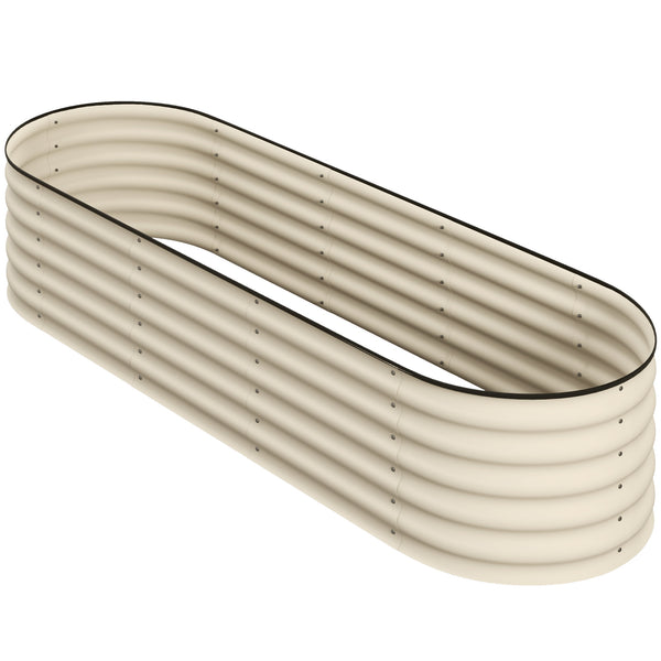 Raised galvanized steel planter with safety rim, cream white 