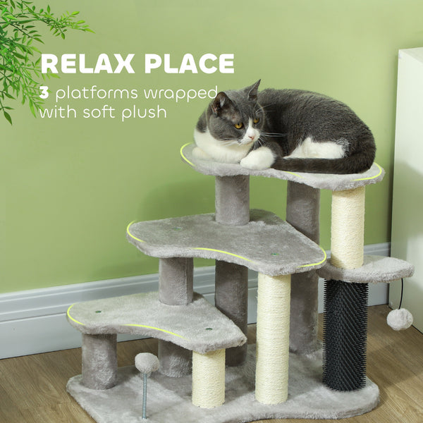 Cat tree with stairs and scratching post, light grey