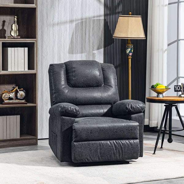 Manual Recliner Chair in Faux Leather, Black