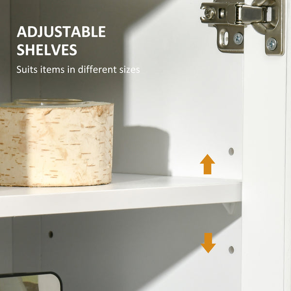 Glass Door Sideboard with Storage Drawers and Adjustable Shelves, Console Table for Living Room, Kitchen, Entryway, White