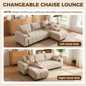 Beige L-shaped sectional sofa with reversible chaise and pocket springs, beige