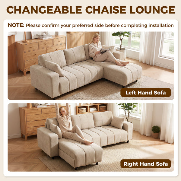 Beige L-shaped sectional sofa with reversible chaise and pocket springs, beige