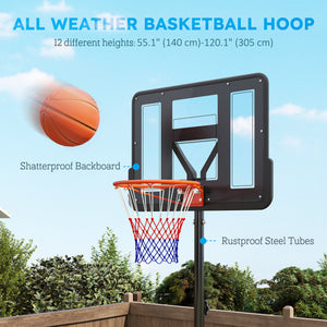 1.4-3m Portable Basketball Hoop with Wheels and 109cm Backboard