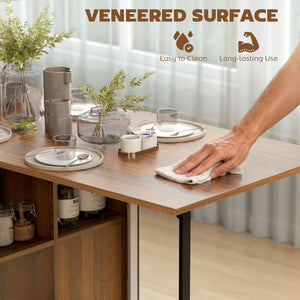 Multifunctional folding table with retractable shelves, brown