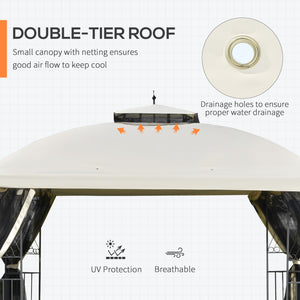 10 x 12 gazebo with double-pitched roof, removable mesh side panels and triangular shelves, beige 