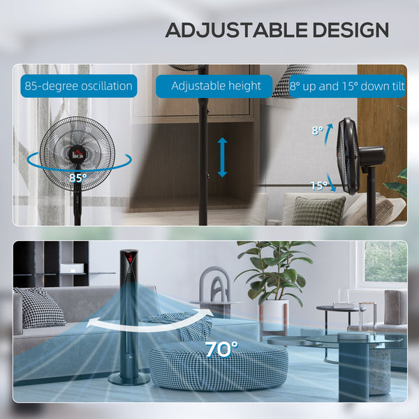 Set of 2, Tower Fan and Fan with Remote Control, Adjustable Height, Tilt Head, Black