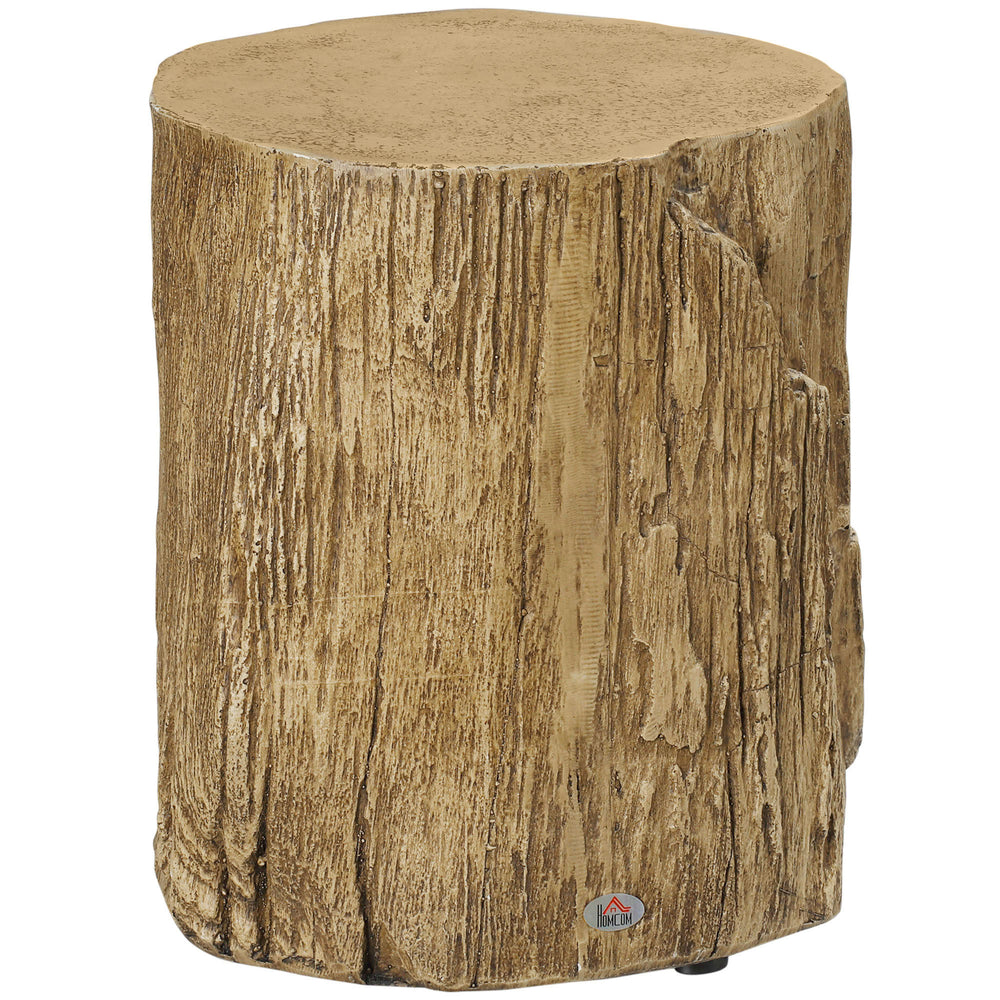 Side table with a concrete finish, tree stump style, natural brown