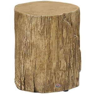 Side table with a concrete finish, tree stump style, natural brown