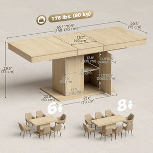 Expandable dining table 55 to 71 in. with storage, natural wood look