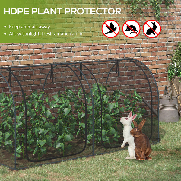 Protective plant cage with 2 zippered doors and 6 ground stakes