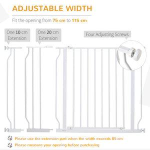 White pet gate with door and double locking system