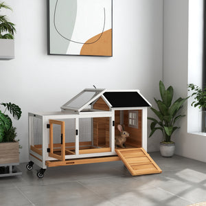 Rabbit cage with wheels, ramp, run, and tray