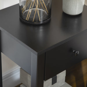 Set of 2 side tables with drawer and lower shelf, black