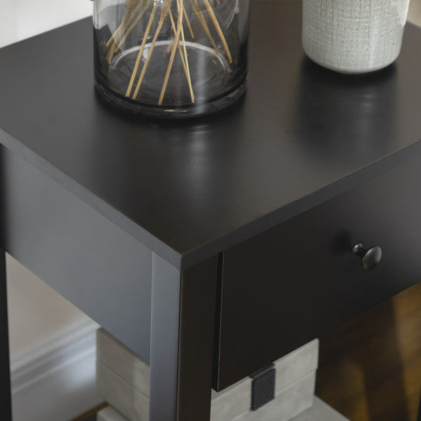 Set of 2 side tables with drawer and lower shelf, black