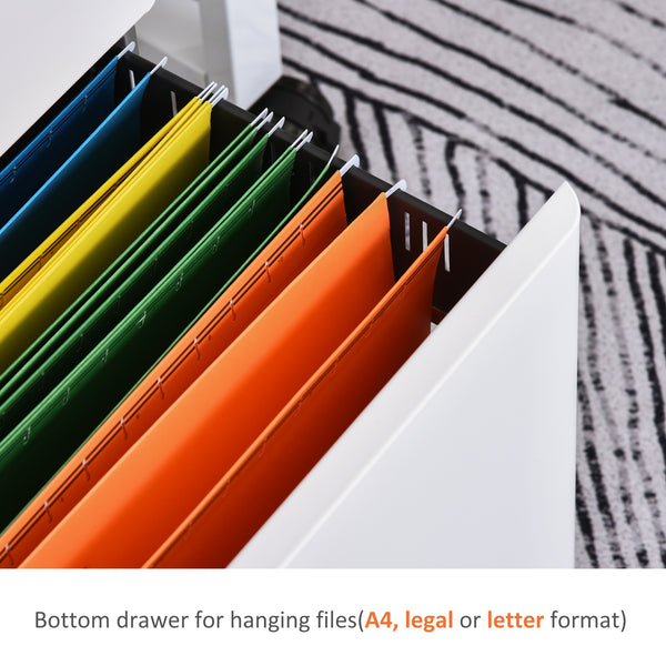 3-Drawer Home Office Filing Cabinet, Lockable for A4, Letter and Legal Size Files, Grey and White