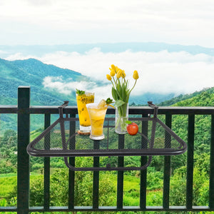 Adjustable metal balcony table, rectangular serving table, black