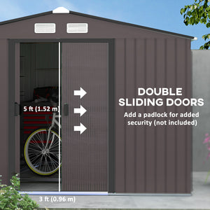 9' x 10.6' Garden Shed with Foundation Kit, Metal with Double Doors, Brown