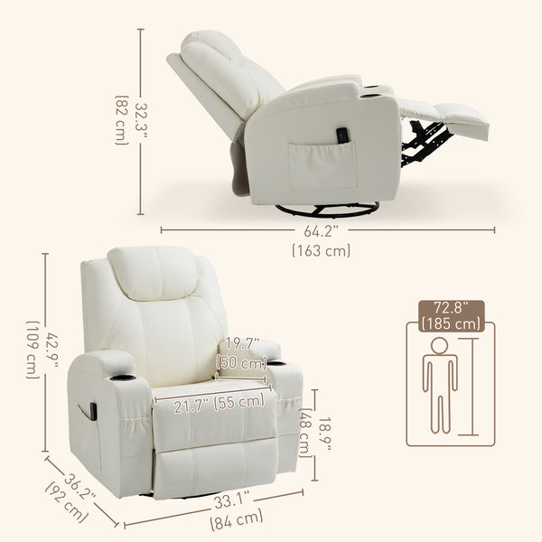 Massage chair with 8 vibration points, cream white