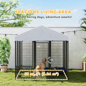 Outdoor Dog Kennel with Waterproof and UV Resistant Cover, 4-Level Rotating and Adjustable Bowls, 1.8 x 1.8 x 1.8 m