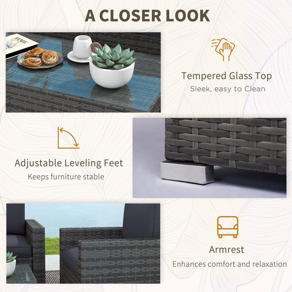 Outdoor furniture set with table, wicker furniture, loveseat and 2 chairs, gray