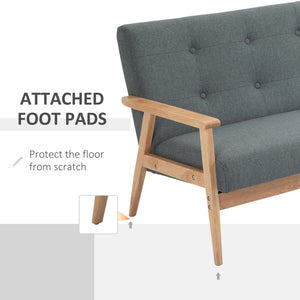 Upholstered 2-seater sofa with rubberwood legs, dark grey