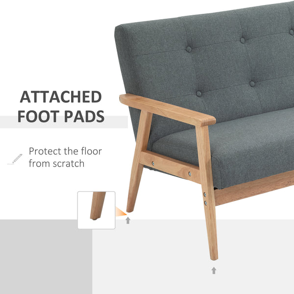 Upholstered 2-seater sofa with rubberwood legs, dark grey