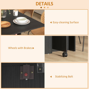 Folding Dining Table with Storage Shelves and Casters, Black