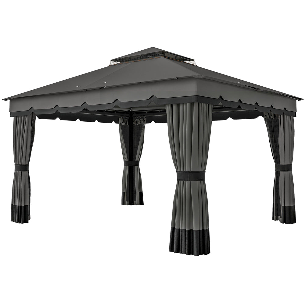 10' x 12' Double Roof Patio Gazebo Canopy, Outdoor Gazebo Shelter with Netting & Curtains, for Garden, Lawn and Deck