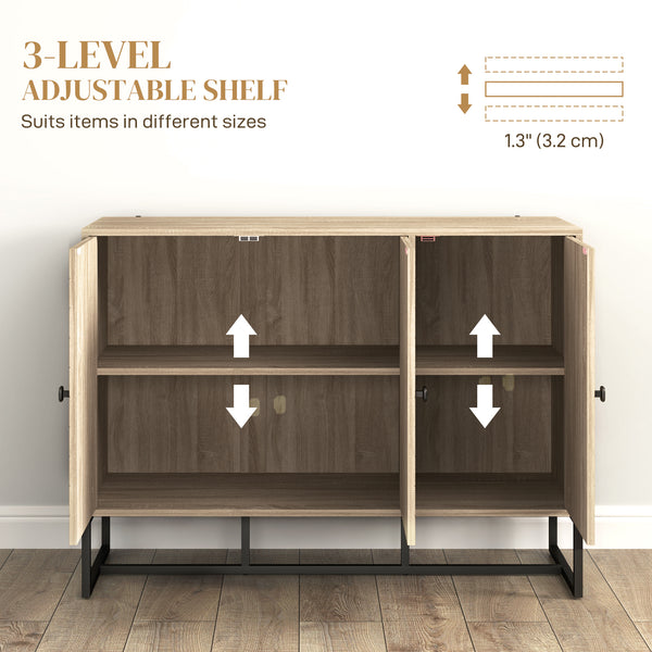 Modern Sideboard with Adjustable Shelves, 3 Doors Herringbone for Living Room, Hallway, Oak Wood Grain